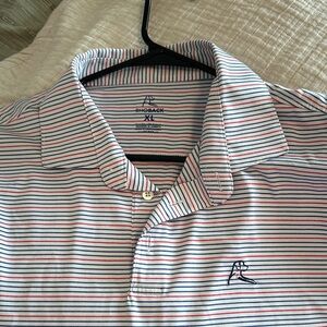 Rhoback Men's Polo Shirt - White with Blue and Red Stripes